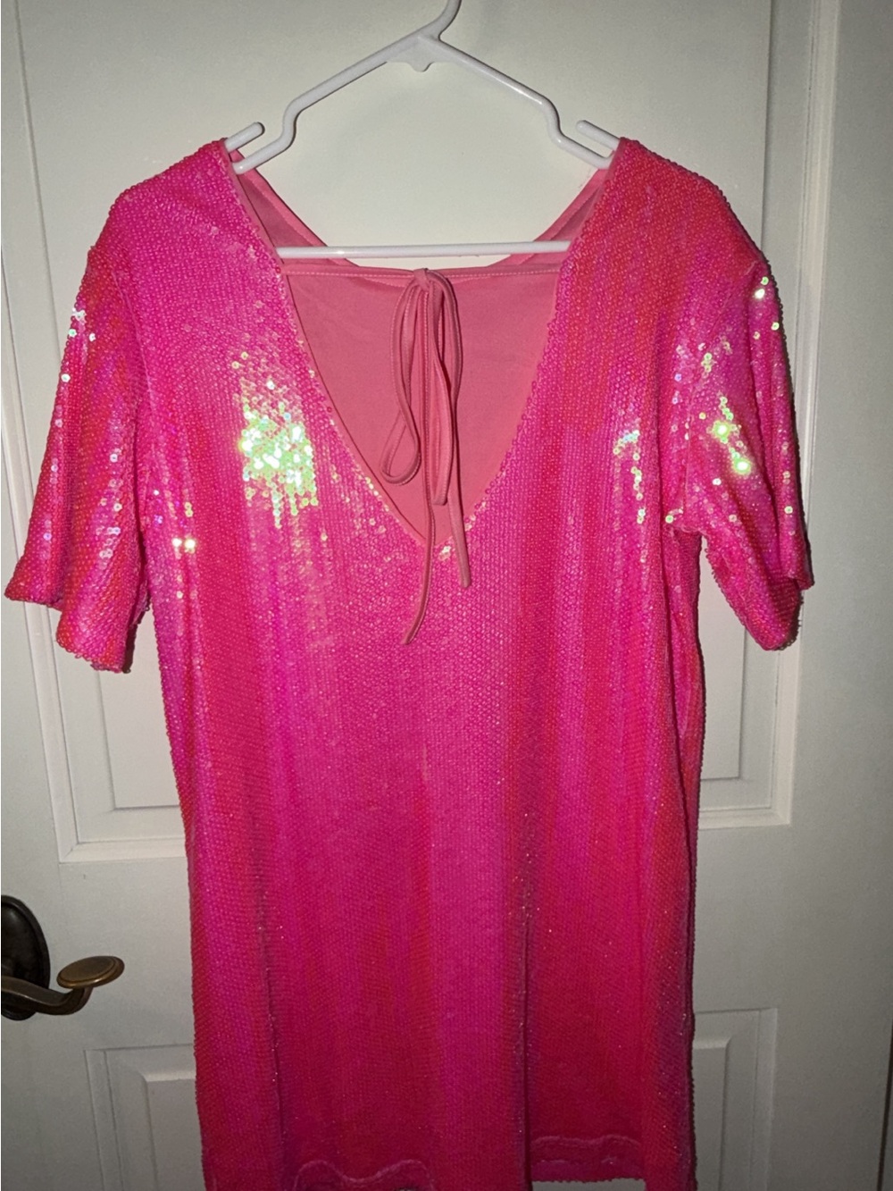 Pink Sequin Short Sleeve Womens Dress - Picture 2 of 2